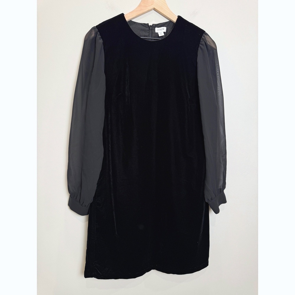 J. Crew Factory Velvet Mini Dress Long Sleeve Sheer Chiffon Black 6 Party Luxe